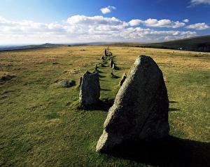 Merrivale Prints: Prehistoric stone rows above Merrivale, Dartmoor, Devon, England, United Kingdom, Europe