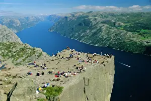 Medium Group Of People Prints: Preikestolen Rock overlooking Lysefjord near Stavanger