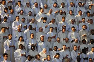 Books Prints: Priests and seminarists at Mass celebrated by Pope Benedict XVI, Paris, France, Europe