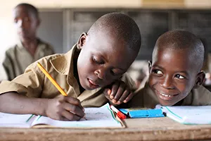 Boys Prints: Primary school in Africa, Lome, Togo, West Africa, Africa