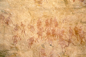 Rock Art Prints: Primitive cave painting, Akakus, Sahara desert, Fezzan, Libya, North Africa, Africa