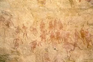 Primitive cave painting, Akakus, Sahara desert, Fezzan, Libya, North Africa, Africa