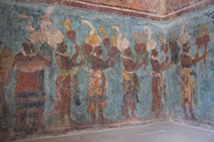 A procession of musicians in Room 1, Temple of Murals, Bonampak Archaeological Zone, Chiapas, Mexico, North America