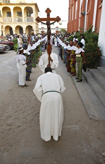 Robes Prints: Procession outside Lome cathedral, Lome, Togo, West Africa, Africa