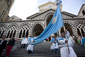 Flag Prints: The procession of St. Antony, Amalfi, Campania, Italy, Europe