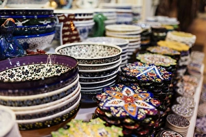 Stacked Prints: Products for sale, Grand Bazaar (Kapali Carsi), Istanbul, Turkey, Europe