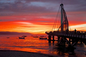 Puerto Vallarta Prints: Promenade and beach in Downtown at sunset, Puerto Vallarta, Jalisco, Mexico, North America