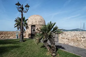 Sailboats Prints: Promenade along the City Walls, Alghero, Sardinia, Italy, Europe
