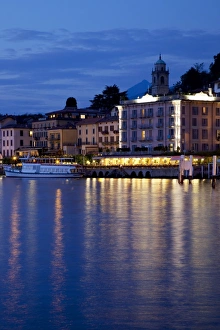 Bellagio Prints: Promenade and lake at dusk, Bellagio, Lake Como, Lombardy, Italian Lakes, Italy, Europe