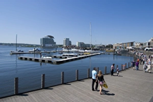Promenades Prints: Promenade along Mermaid Quay, Cardiff Bay, Cardiff, Wales, United Kingdom, Europe