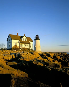 North East Prints: Prospect Harbour Point Light at sunset