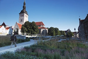 Niguliste Prints: Public park in front of Niguliste Church, Tallinn, Estonia, Baltic States, Europe