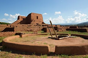 Ancient Culture Prints: Pueblo Mission in background), Kiva in foreground