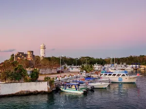 Quintana Prints: Puerto de Abrigo at dusk, San Miguel de Cozumel