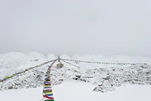 Icescape Prints: A puja adorned with prayer flags on the Khumbu glacier at Everest Base Camp, Khumbu Region