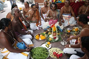 Ceremony Prints: Puja ceremony, Hindu Brahmin priests, Sri Vadapathira Kaliamman Hindu Temple, Singapore