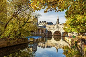 Calmness Prints: Pulteney Bridge reflected in the River Avon, Bath, UNESCO World Heritage Site, Somerset