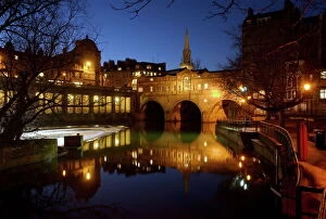 Illumination Collection: Pulteney bridge and river Avon at night, Bath, UNESCO World Heritage Site