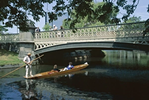 Christchurch Prints: Punt on River Avon going under bridge