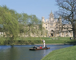 College Prints: Punting on the Backs, with St. Johns College, Cambridge, Cambridgeshire