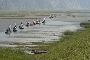 Punting boats on delta river