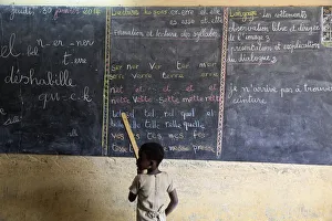 Pointing Prints: Pupil at the blackboard, primary school, Lome, Togo, West Africa, Africa