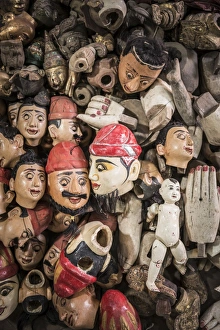 Mandalay Prints: Puppet heads, part of making puppets, Mandalay, Mandalay Region, Myanmar (Burma), Asia