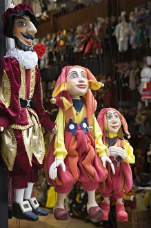 Crafts Prints: Puppets in shop, Old Town, Prague, Czech Republic, Europe