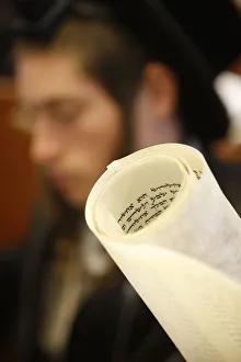 Synagogue Prints: Purim celebration in the Belz Synagogue, Jerusalem, Middle East