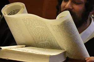 Synagogue Prints: Purim celebration in the Belz Synagogue, Jerusalem, Middle East