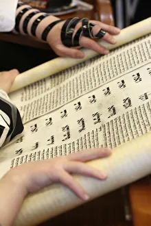 Synagogue Prints: Purim celebration in the Belz Synagogue, Jerusalem, Israel, Middle East