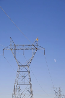 Images Dated 19th November 2007: Pylons and moon, Navajo Generating Station, near Lake Powell and Antelope Canyon, Arizona
