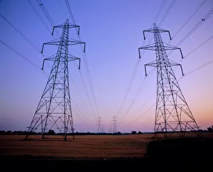 Wiring Prints: Pylons in a rural landscape at dusk