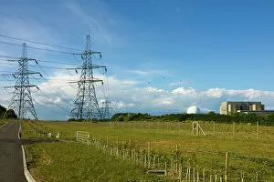 Industry Collection: Pylons and the Sizewell A nuclear power station on the right, now closed
