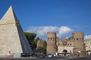 Contrasts Prints: The Pyramid of Cestius and St. Pauls Gate, Rome, Lazio, Italy, Europe