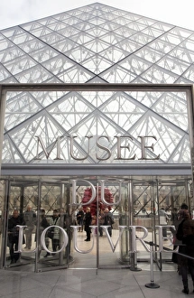 Entrances Prints: The Pyramid entrance to the Louvre, Paris, France, Europe