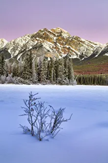 Pyramid Lake Prints: Pyramid Lake in mid-winter, Jasper national Park, Alberta, Canada