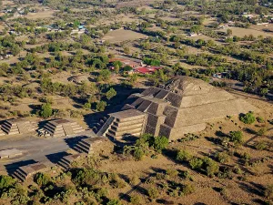 Rituals Prints: Pyramid of the Moon at sunrise, aerial view, Teotihuacan, Mexico State, Mexico