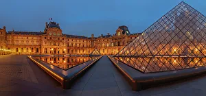 Cultural Landmark Prints: Pyramide at Louvre Museum at dusk, Paris, Ile de France, France, Europe