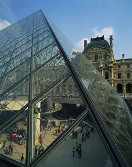 Glass Prints: The Pyramide and Palais du Louvre, Musee du Lourve, Paris, France, Europe