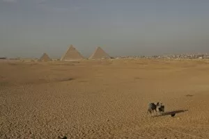 Pyramids of Mycerinus, Chephren and Cheops at sunset, Giza, UNESCO World Heritage Site