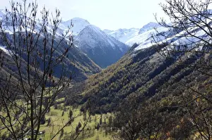 Hautes Pyrenees Prints: Pyreneean valley near Bagneres de Luchon with big peaks on the French and Spanish border in the background