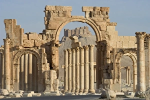 Syrian Prints: Qala at ibn Maan castle seen through monumental arch