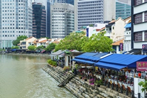 Awning Prints: Quayside restaurants in Boat Quay, Singapore, Southeast Asia, Asia