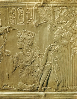 Gilded Prints: Detail of queen Ankhesenamun on the gilded shrine