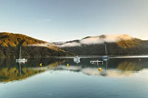 Queen Charlotte Sound and Momorangi Bay at sunrise, Marlborough Sounds, Picton