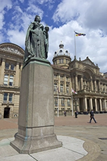 Queen Victoria Prints: Queen Victoria Statue and Town Hall in spring sunshine, Birmingham, West Midlands