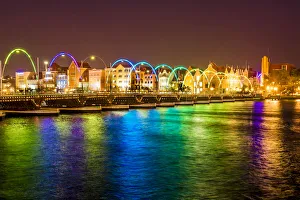 Curacao Prints: Queen Wilhelmina Bridge, evening, Willemstad, Curacao, ABC Islands, Dutch Antilles