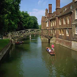 College Prints: Queens College and Mathematical bridge, Cambridge, Cambridgeshire, England