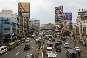 Rush Hour Prints: Quezon Boulevard, Quiapo, Manila, Philippines, Southeast Asia, Asia